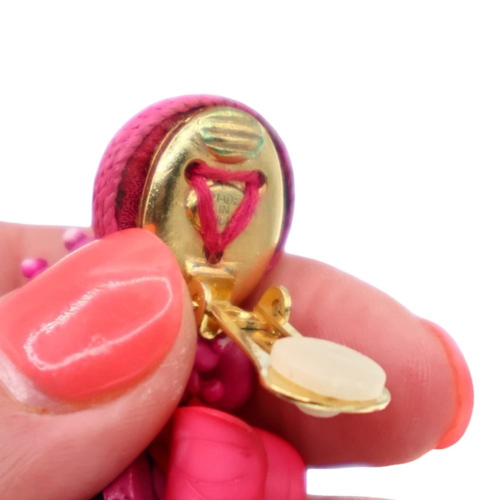 Oscar de la Renta Wooden Flower Cluster Clip Earrings Pink Purple Statement - Picture 3 of 5